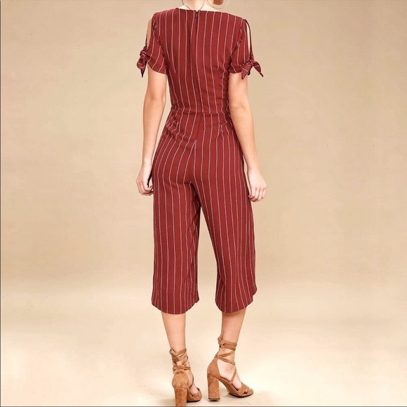 Lulus Pacific Coast Wine Red Striped Culotte Jumpsuit Size Small - Picture 5 of 16
